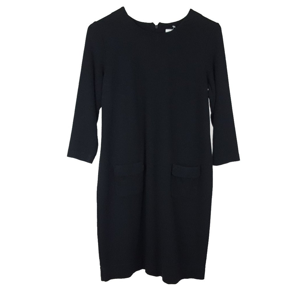 J.Jill Ponte Stretch Shift Dress Solid Black 3/4 Sleeve Women's Size XS